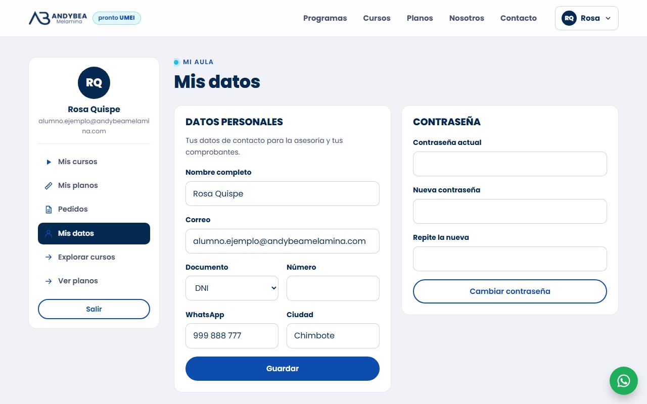 Mis datos y cambio de contraseña